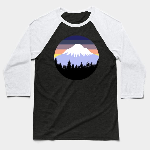 Retro Sunset Pacific Northwest Forest Baseball T-Shirt by julieerindesigns